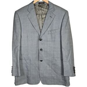 Friend Italy Collection For Man Wool Linen Blend Blazer Jacket Blue Plaid 50S